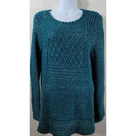 Faded Glory Green Silver Marled Chunky Knit Sweater Large Lightweight Soft Cozy - Picture 1 of 5